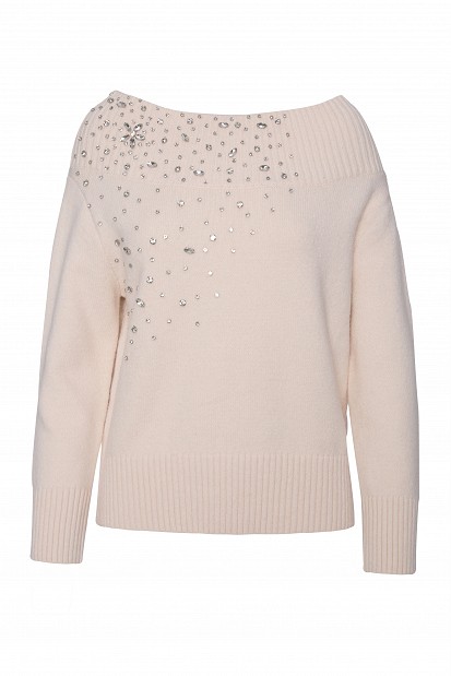 Off-shoulders sweater with embellished stones