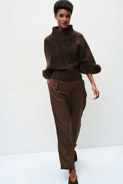 Turtleneck sweater with faux fur sleeves