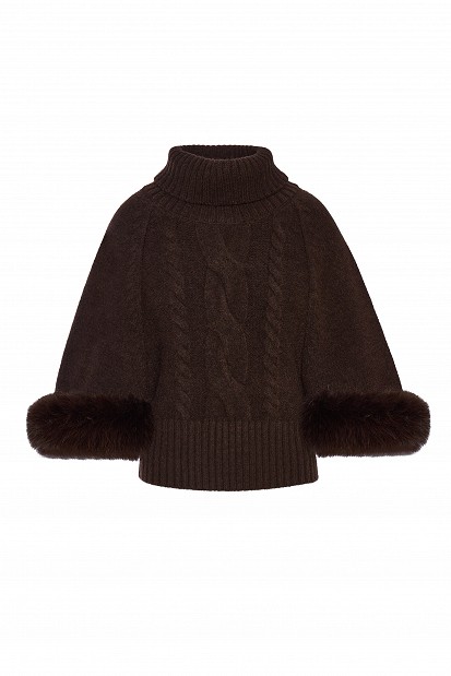 Turtleneck sweater with faux fur sleeves