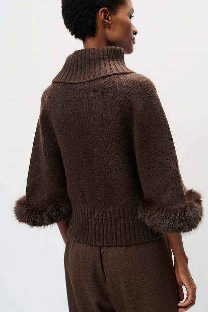 Turtleneck sweater with faux fur sleeves
