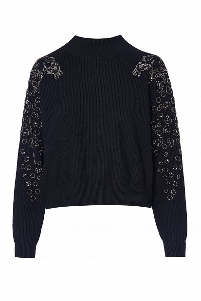 Knitted blouse with embroidered sleeve details
