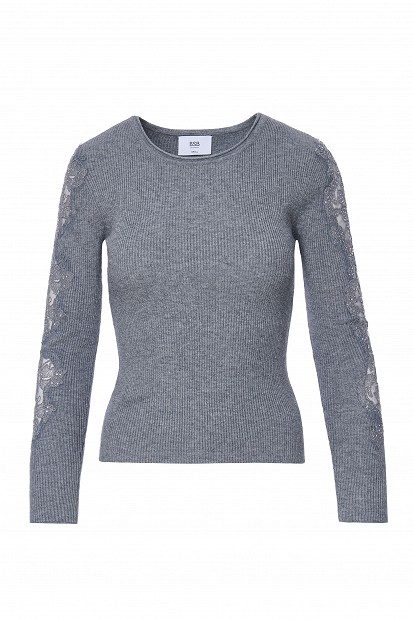 Knitted blouse with rhinestones and lace sleeves