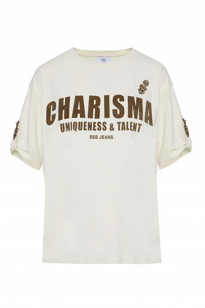 Tricou cu print și detalii decorative