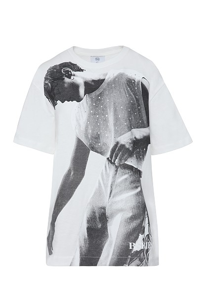 Oversized printed T-shirt with rhinestones