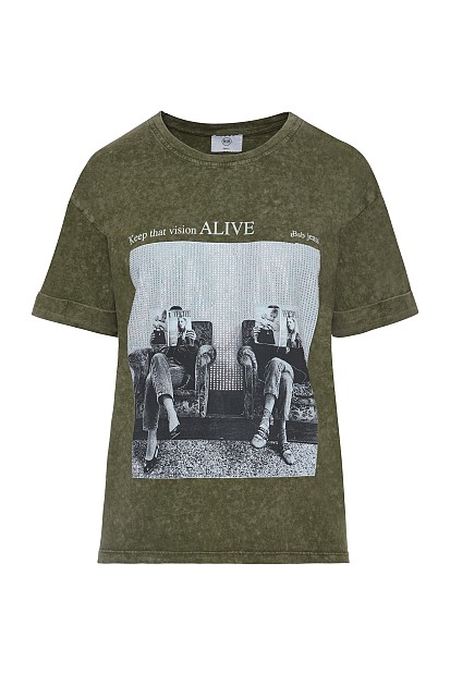 Printed T-shirt with rhinestones