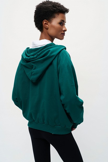 Printed hooded sweatshirt with rhinestone details