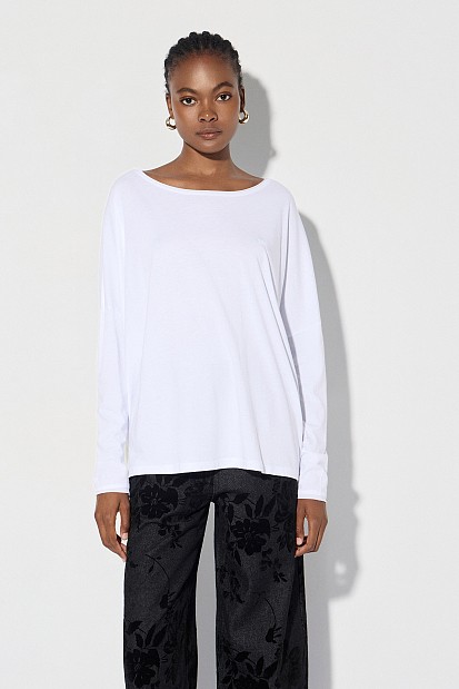 Oversized cotton long-sleeve blouse