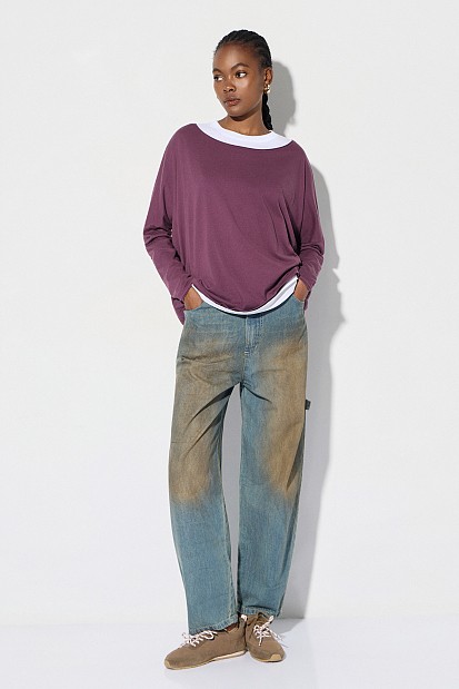 Oversized cotton long-sleeve blouse