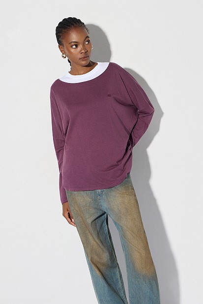 Oversized cotton long-sleeve blouse