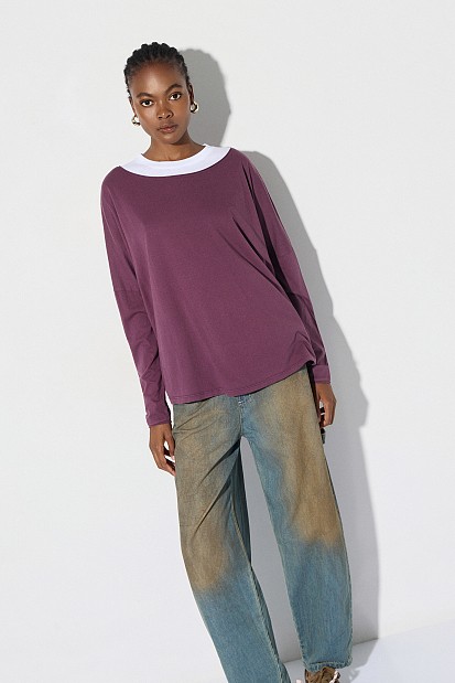 Oversized cotton long-sleeve blouse