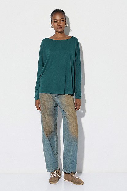 Oversized cotton long-sleeve blouse