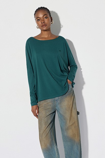 Oversized cotton long-sleeve blouse