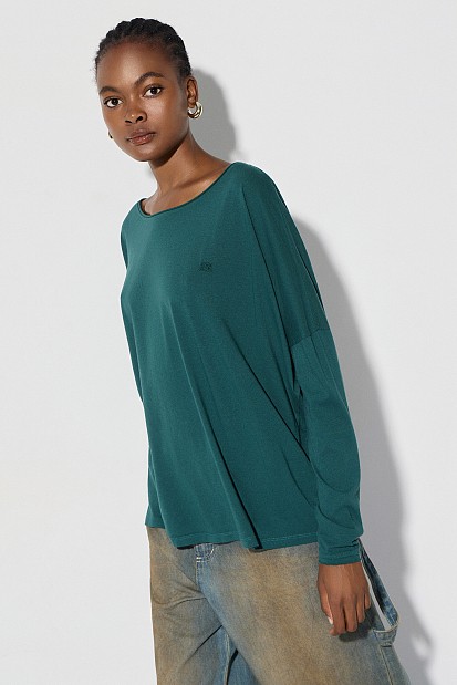 Oversized cotton long-sleeve blouse