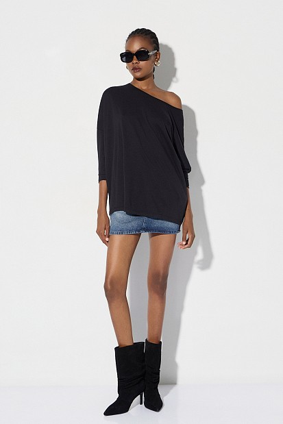 Oversized cotton long-sleeve blouse