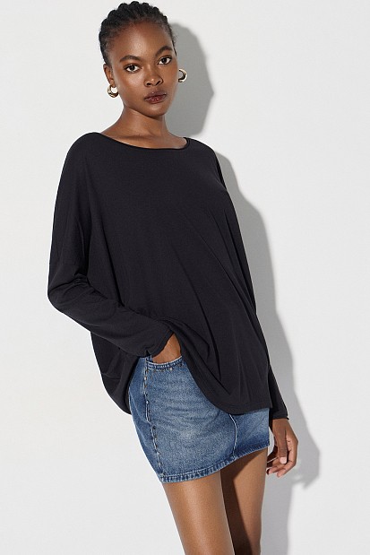 Oversized cotton long-sleeve blouse