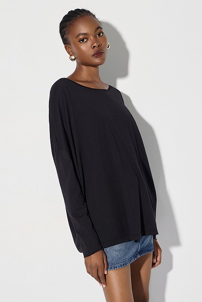 Oversized cotton long-sleeve blouse