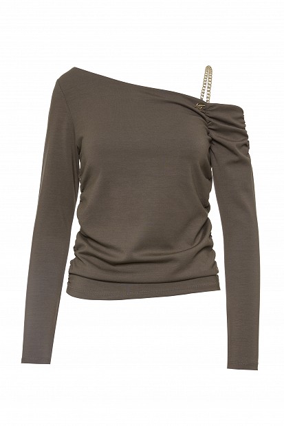 One-shoulder top with chain