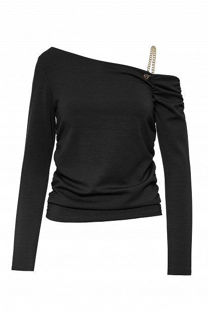 One-shoulder top with chain