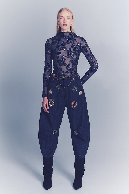 Sheer top with sequin embellishments