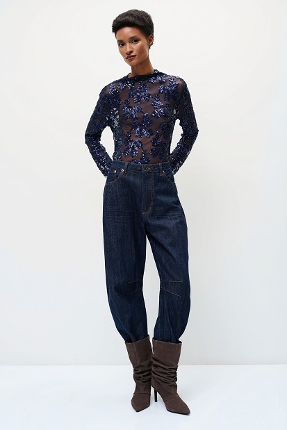 Sheer top with sequin embellishments