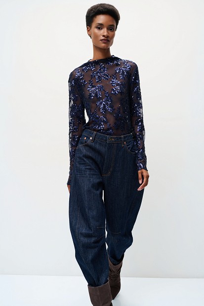 Sheer top with sequin embellishments