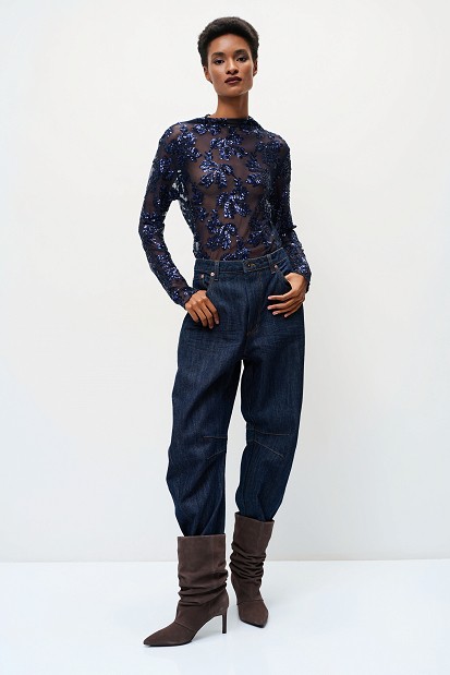 Sheer top with sequin embellishments