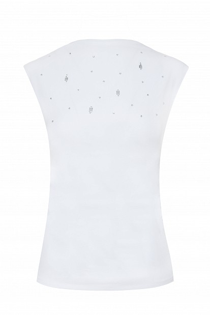 Sleeveless top with rhinestone embellishments