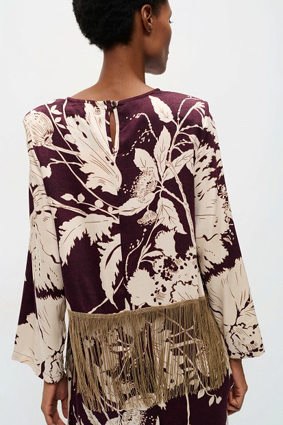 Floral blouse with fringe details
