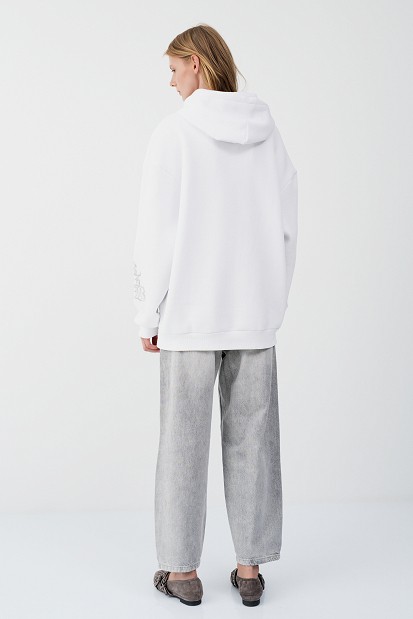 Hooded sweatshirt with rhinestone drawstrings