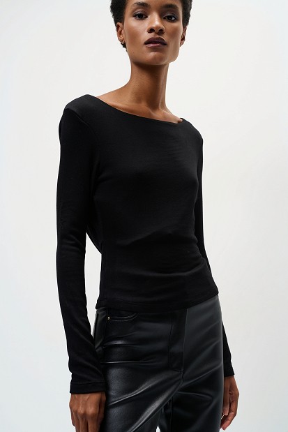 Bamboo fabric top with lace and a draped back