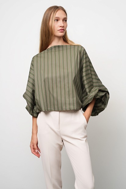 Striped balloon sleeve blouse