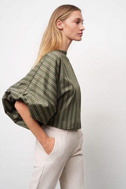 Striped balloon sleeve blouse