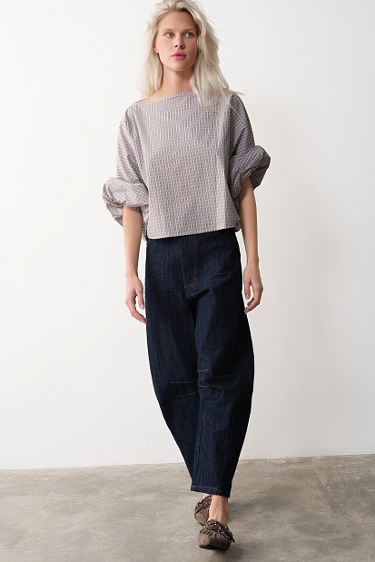 Striped balloon sleeve blouse