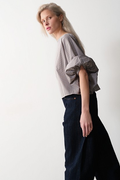 Striped balloon sleeve blouse