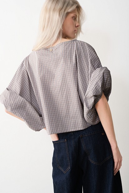 Striped balloon sleeve blouse