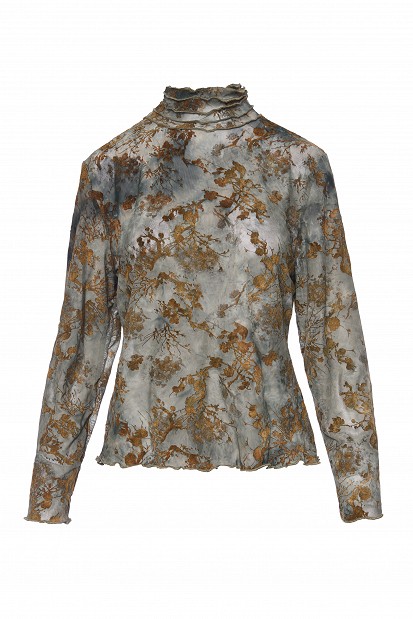 Sheer top with raised floral details