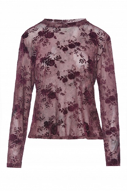 Sheer top with raised floral details