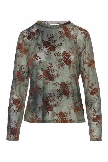 Sheer top with raised floral details