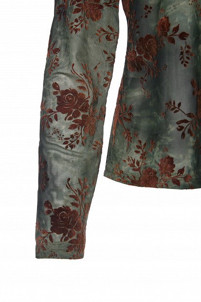 Sheer top with raised floral details