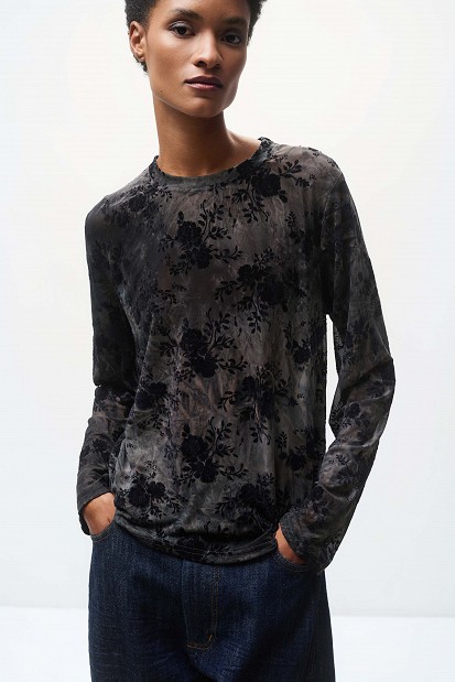 Sheer top with raised floral details