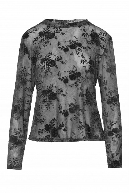 Sheer top with raised floral details