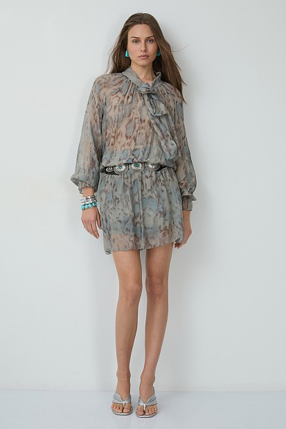 Mini animal print dress with a scarf detail