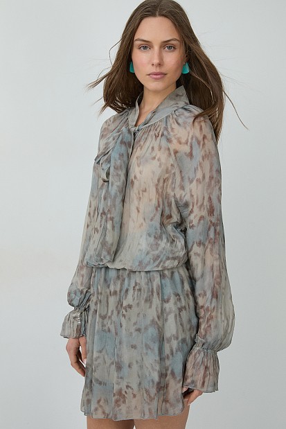 Mini animal print dress with a scarf detail