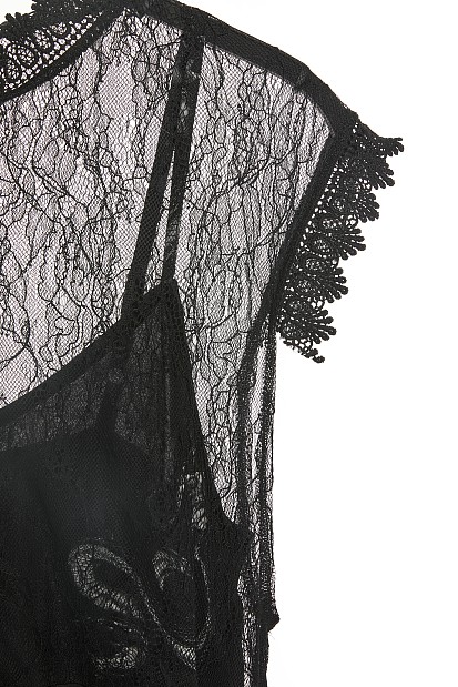 Asymmetrical midi printed dress with lace detailing