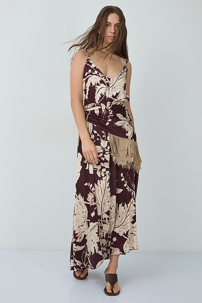 Maxi floral dress with a decorative scarf