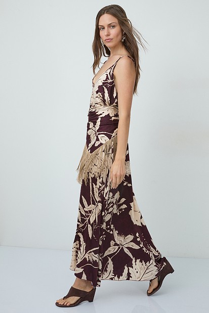 Maxi floral dress with a decorative scarf