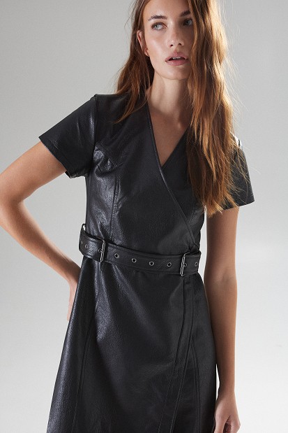 Leather-look mini dress