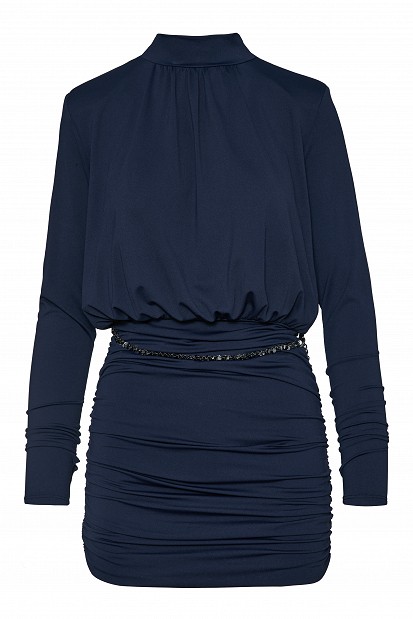 Mini turtleneck dress with ruching