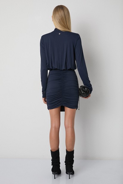 Mini turtleneck dress with ruching