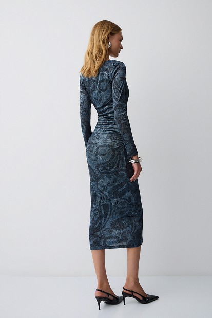 Printed velvet midi dress